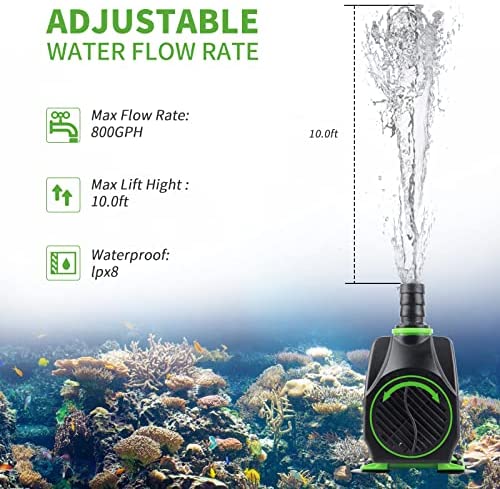 FREESEA Fountain Submersible Water Pump: 800GPH 45W Adjustable Ultra Quiet Aquarium Pump with 3 Nozzles 10ft High Lift for Small Pond | Fish tank | Waterfall | Outdoor | Hydroponics 2 FREESEA Fountain Submersible Water Pump: 800GPH 45W Adjustable Ultra Quiet Aquarium Pump with 3 Nozzles 10ft High Lift for Small Pond | Fish tank | Waterfall | Outdoor | Hydroponics - Image 2