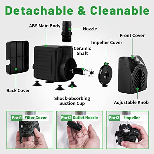 Yochaqute Aquarium Submersible Water Pump: 550GPH 30W Quiet Mini Adjustable with 6ft Power Cord for Hydroponics | Garden Waterfall | Pond | Fish Tank| Fountain 5 Yochaqute Aquarium Submersible Water Pump: 550GPH 30W Quiet Mini Adjustable with 6ft Power Cord for Hydroponics | Garden Waterfall | Pond | Fish Tank| Fountain - Image 5
