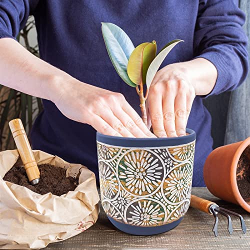 DeeCoo 3 Piece Ceramic Plant pots Indoor Pots Set with Drainage Holes, 5.7/4.7/3.5/inch, Modern Decorative pots Outdoor Plants Lilies, Cacti, Succulents, Snakes, and Bamboo (Blue) 4 DeeCoo 3 Piece Ceramic Plant pots Indoor Pots Set with Drainage Holes, 5.7/4.7/3.5/inch, Modern Decorative pots Outdoor Plants Lilies, Cacti, Succulents, Snakes, and Bamboo (Blue) - Image 4
