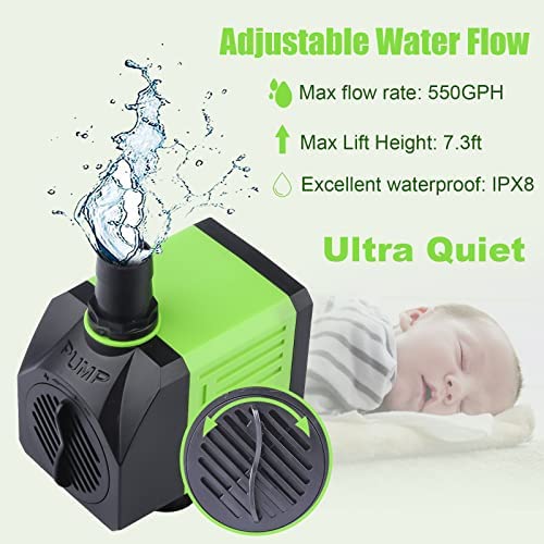 Aysoner Submersible Fountain Water Pump: 550GPH 30W Adjustable Ultra Quiet Small Pond Pump with 6ft Power Cord for Aquarium Fish Tank | Outdoor Waterfall | Statuary | Hydroponics 2 Aysoner Submersible Fountain Water Pump: 550GPH 30W Adjustable Ultra Quiet Small Pond Pump with 6ft Power Cord for Aquarium Fish Tank | Outdoor Waterfall | Statuary | Hydroponics - Image 2