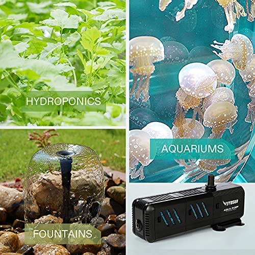 VIVOSUN 400GPH Submersible Pump(1500L/H, 15W), Ultra Quiet 4-in-1 Water Pump with 5.2ft High Lift, Fountain Pump with 5ft Power Cord, 3 Nozzles for Fish Tank, Pond, Aquarium, Statuary, Hydroponics 6 VIVOSUN 400GPH Submersible Pump(1500L/H, 15W), Ultra Quiet 4-in-1 Water Pump with 5.2ft High Lift, Fountain Pump with 5ft Power Cord, 3 Nozzles for Fish Tank, Pond, Aquarium, Statuary, Hydroponics - Image 6