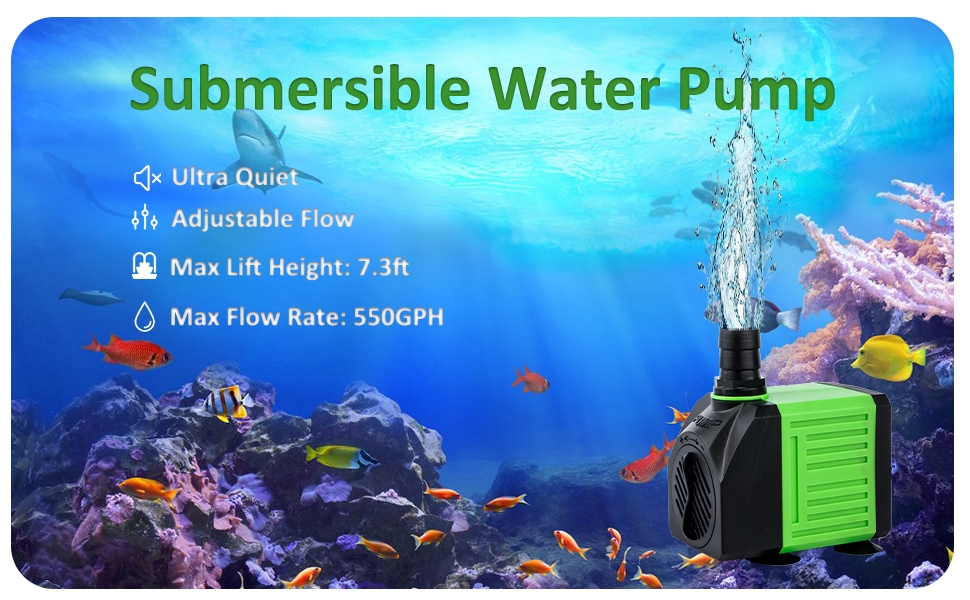 Aysoner Submersible Fountain Water Pump: 550GPH 30W Adjustable Ultra Quiet Small Pond Pump with 6ft Power Cord for Aquarium Fish Tank | Outdoor Waterfall | Statuary | Hydroponics 8 water pump