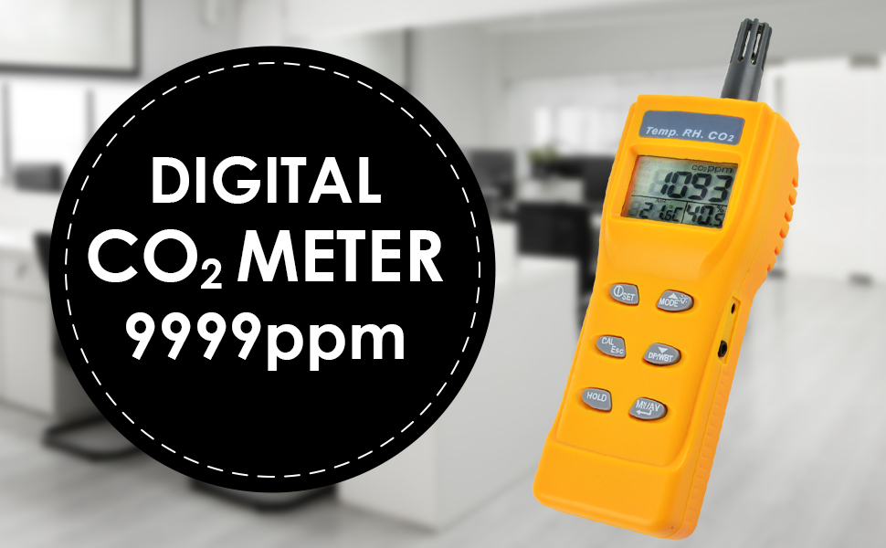 CO2 Meter Air Quality Monitor Handheld CO2 Monitor 0~9999ppm Measurement Carbon Dioxide Temperature Humidity Detector NDIR Sensor Indoor Outdoor Air Quality Tester 9 CO2 meter