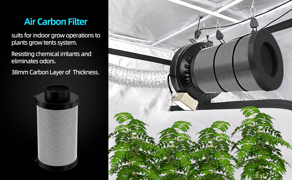 HYDROWE 4 Inch Air Carbon Filter for Grow Tent,Smellines Control with Australia Virgin Charcoal for inline duct fan,Hydroponic Growth,Pre-Filter Included 9 AIR carbon filter