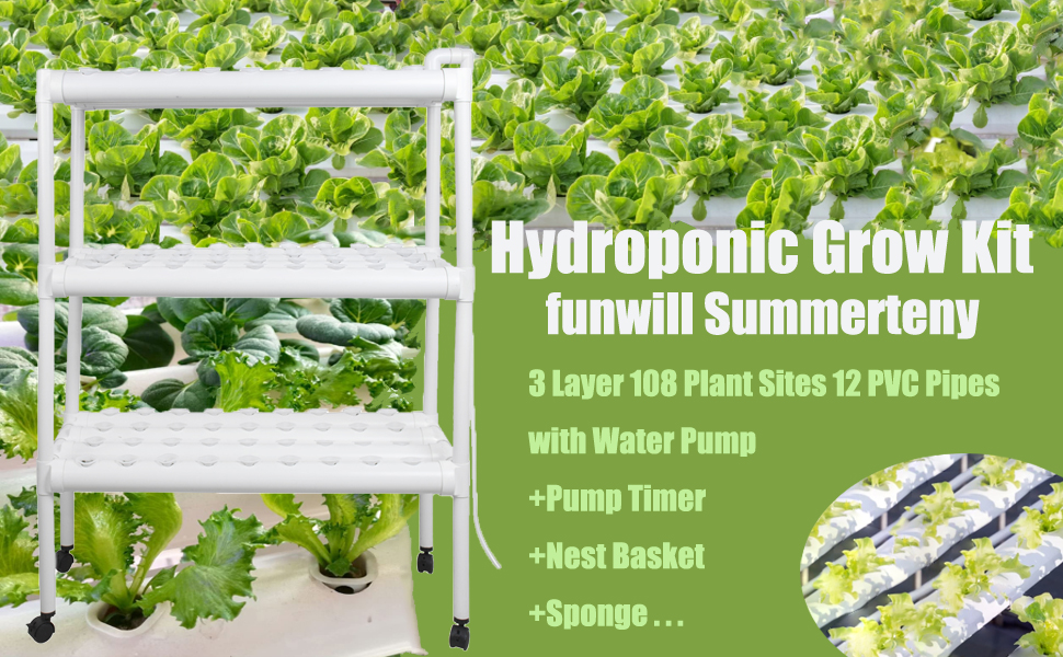 Hydroponic Grow Kit, Hydroponics Pipe Growing System 3 Layer 108 Plant Sites 12 PVC Pipes Vegetable Growing Tools for Leafy Vegetables 10 Hydroponic Grow Kit