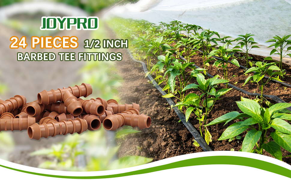 JOYPRO 24 Pieces Drip Irrigation Barbed Tee Fittings for 1/2” Tubing (0.600”ID) - Drip Tees (17mm) Irrigation Tubing Connectors for Drip Sprinkler Garden Lawn Systems 9 irrigation compression tee