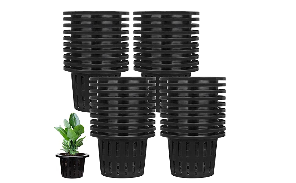 Jucoan 40 Pack 4 Inch Net Pots, Garden Slotted Mesh Net Cups, Plastic Orchids Pot Plant Nursery Basket with Wide Lip for Aquaponics, Hydroponics 11 4 inch net cups