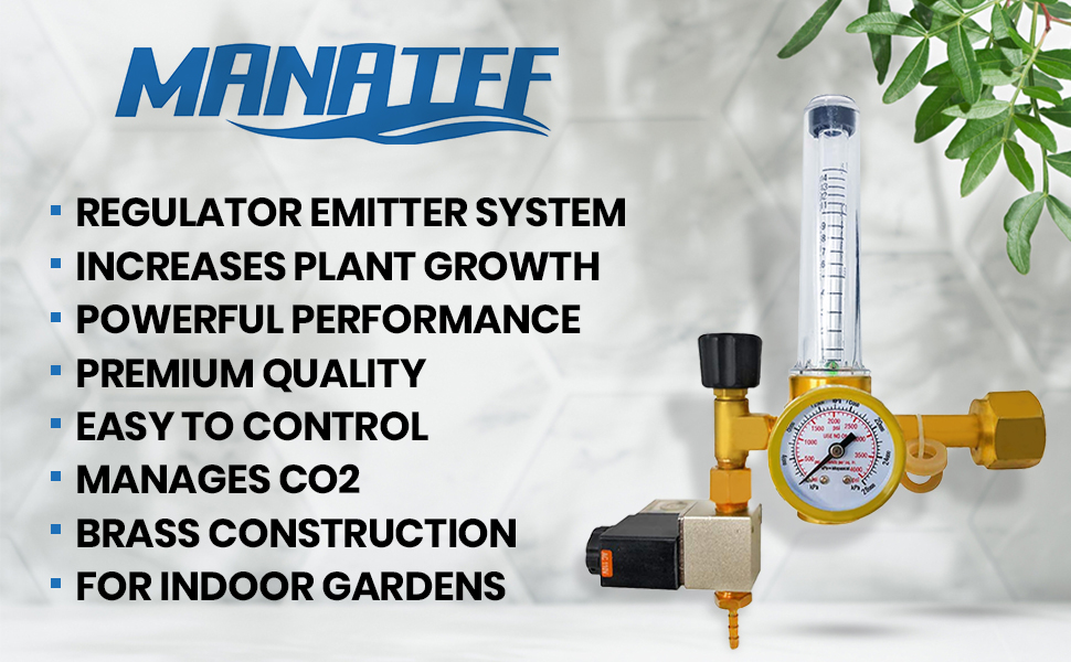 MANATEE CO2 Regulator Emitter System with Solenoid Valve Flowmeter for Grow Room Grow Tent Garden 9 Hydroponic Co2 regulator, co2 tank