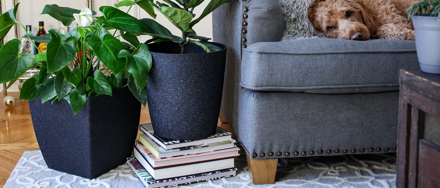 The HC Companies 10 Inch Eclipse Square Planter with Saucer - Indoor Outdoor Plant Pot for Flowers, Vegetables, and Herbs, Slate Blue 6 indoor plant pots, self watering planters, outdoor planters, unique plant pots