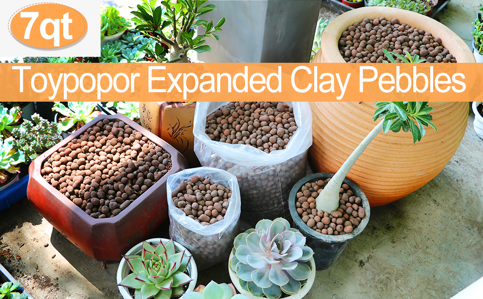 Toypopor 7qt Hydroponic Clay Pebbles, 8mm-12mm, Natural Organic Expanded Grow Media for Hydroponics, Drainage, Decoration, Aquaponics and Other Gardening Essentials 9 clay pebble for plant