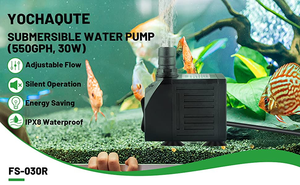Yochaqute Aquarium Submersible Water Pump: 550GPH 30W Quiet Mini Adjustable with 6ft Power Cord for Hydroponics | Garden Waterfall | Pond | Fish Tank| Fountain 9 submersible water pump