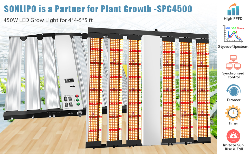 SPC4500 450W LED Grow Light for Indoor Plants samsung Hydroponic Seeding Veg Flower Daisy Chain