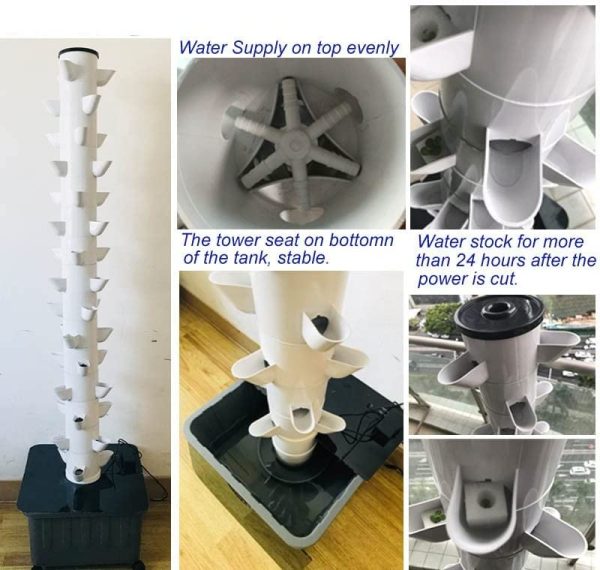 TIRUSS Hydroponic Tower Growing sytem Indoor hydroponic Grow System Vertical Grow Tower 15 Layer 45 Plants Sites with Pump and Movable Water Tank - Image 9
