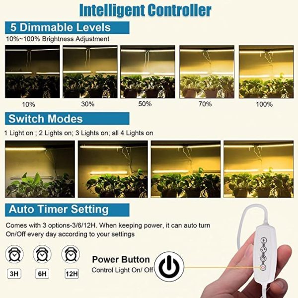 LED Plant Grow Light Strips Full Spectrum Grow Lights for Indoor Plants with Auto On/ Off 3/6/12H Timer, 5 Dimmable Levels 144 LEDs Sunlike Grow Lamp for Hydroponics Succulent,Waterproof 3 Pack - Image 3